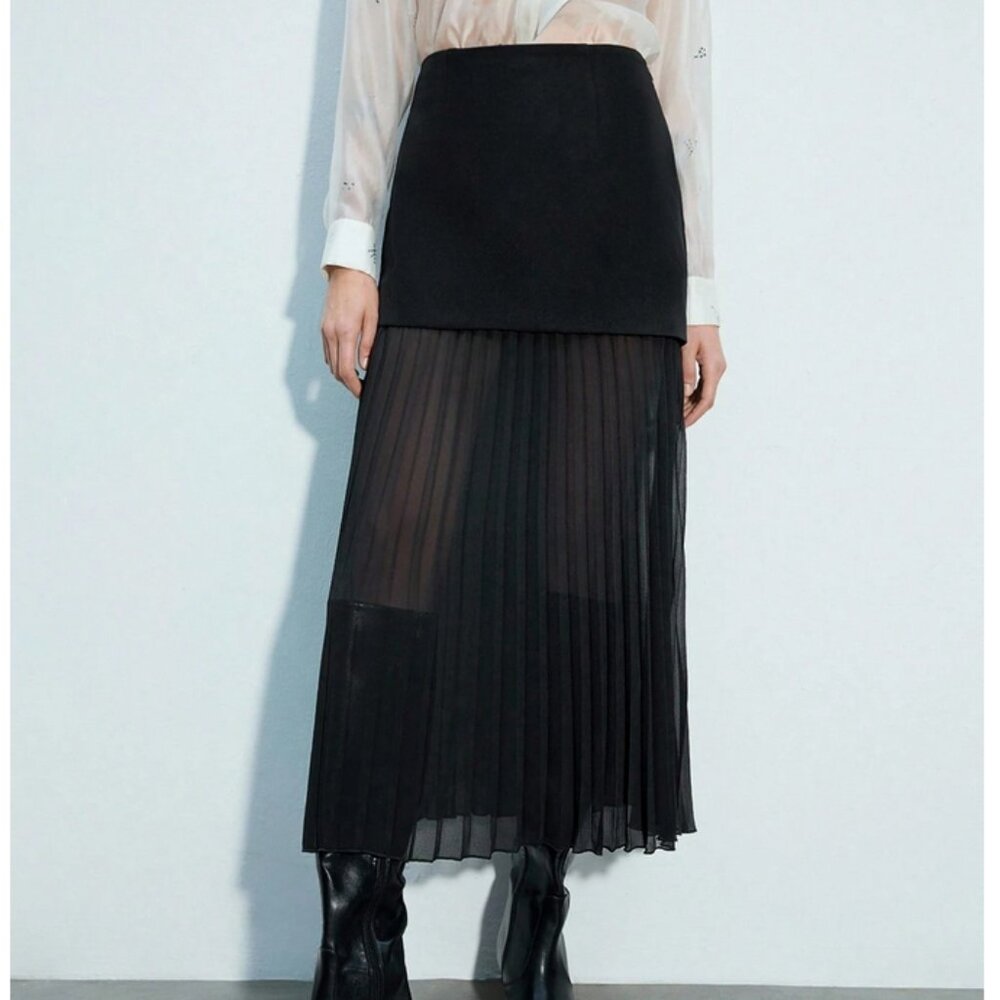 Pleated mini maxi sheer skirt